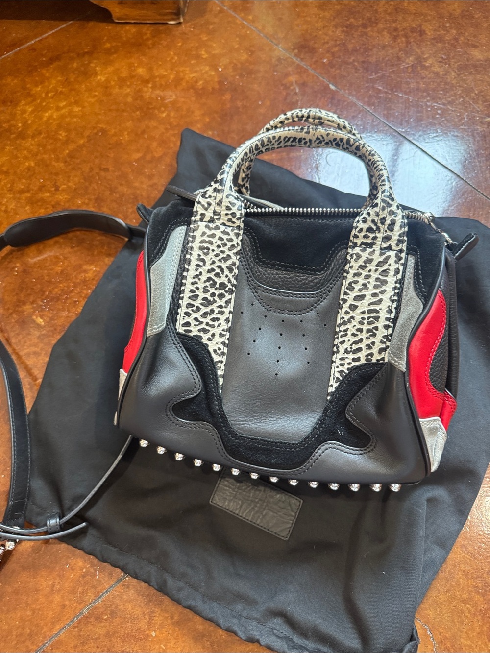 Alexander Wang Black Mini Satchel with Red Accents & Leopard Handles